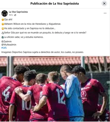 La Voz Saprissista informó de la situación. (Facebook)