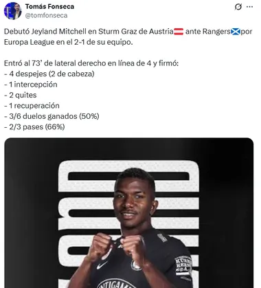 El partido de Jeyland Mitchell en los 17' que jugó.