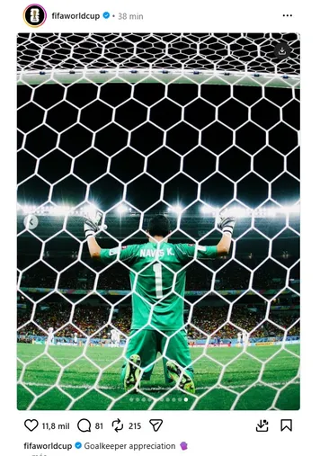 FIFA reconociendo a Keylor Navas en las redes sociales