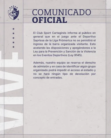 El comunicado que compartió Cartaginés. (