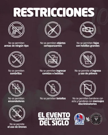 Las restricciones para el partido entre Olimpia e Inter Miami.