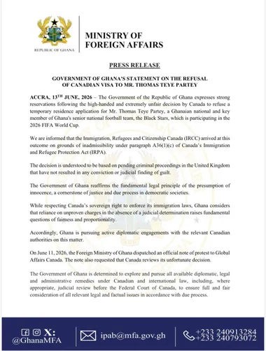 El comunicado oficial del gobierno de Ghana en inglés.