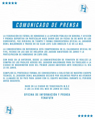 El comunicado de Fenafuth tras la baja de Denil Maldonado (