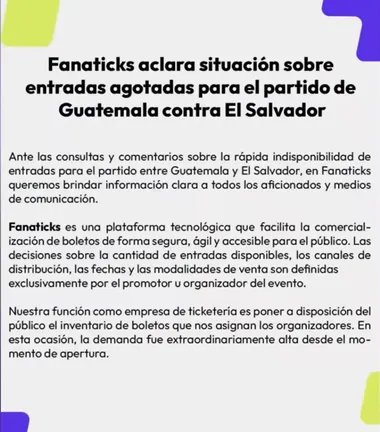  La empresa Fanaticks desmiente otros presuntos problemas en Guatemala.