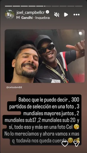 La historia que subió Joel Campbell con Celso Borges. (