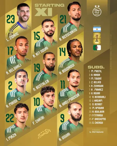 La alineación confirmada de Argelia. (