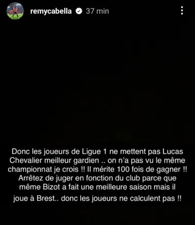 El posteo de Remy Cabella en sus redes sociales. (