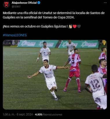 La publicación de Alajuelense. (