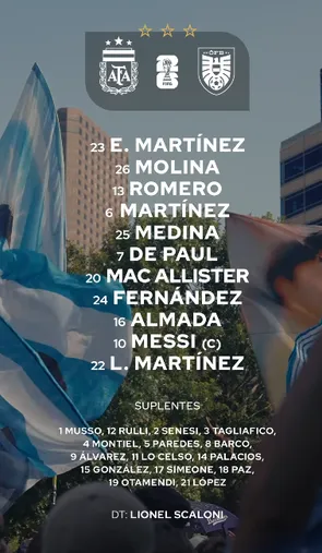 La formación de Argentina para el duelo ante Austria (Selección Argentina).