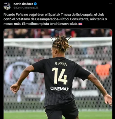 Kevin Jiménez informó que Ricardo Peña no continuará en el conjunto eslovaco. (