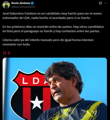 Saturnino Cardozo se reunirá con Alajueelsne. (