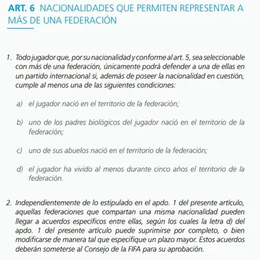 Otro de los requisitos que pide FIFA para nacionalizar a un jugador y que deben ser muy tomados en cuenta.