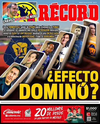 La portada de Récord de este sábado 6 de junio.