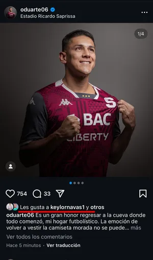 El "me gusta" de Keylor Navas al anuncio de Oscar Duarte.