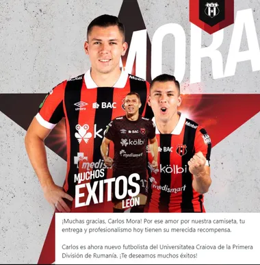 El mensaje de despedida de Alajuelense a Carlos Mora. (