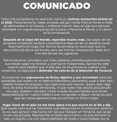 Comunicado de Marta Cox vía Instagram