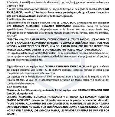 El reporte arbitral de Bradley tras el duelo entre Amatitlán y San Pedro (