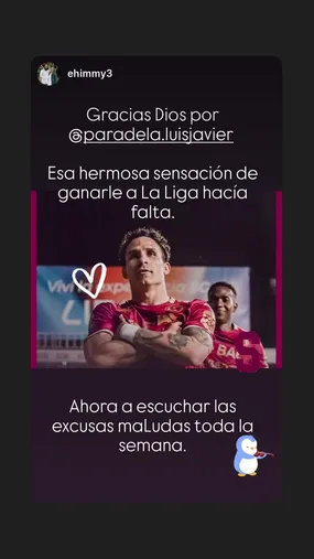 Una de las historias que reposteó Paradela (Instagram).