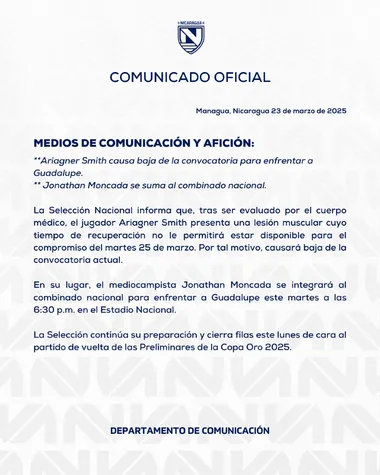 Nicaragua explica la baja de último momento.