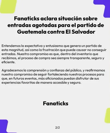  La empresa Fanaticks desmiente otros presuntos problemas en Guatemala.