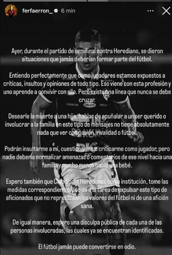 Fernán Faerron no se quedó callado ante los agravios (Instaram).