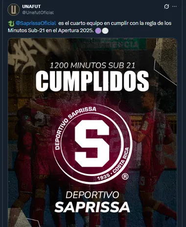 Deportivo Saprissa cumplió con la regla del Sub-21 / Unafut