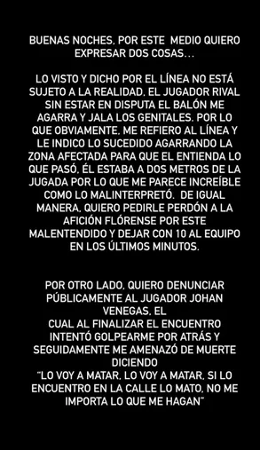Faerron denunció públicamente a Venegas en 2023 (Instagram).