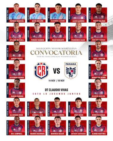 La lista de convocados de Costa Rica con Adrián Chevez ente los citados.