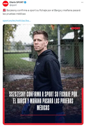 El diario Sport dio la primicia tras comunicarse con el polaco. (Twitter)