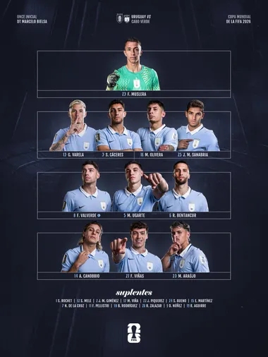 La alineación de Uruguay para medirse a los caboverdianos. (