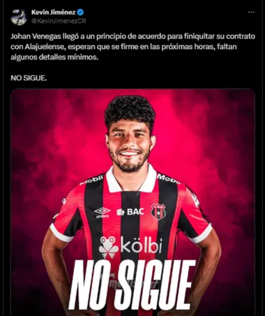 Johan Venegas no continuará jugando en Alajuelense. (