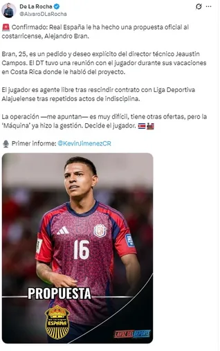 Álvaro de la Rocha ha informado de la propuesta a Alejandro Bran