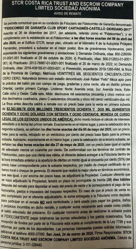 El anuncio de remate fue publicado por La Nación (Twitter).