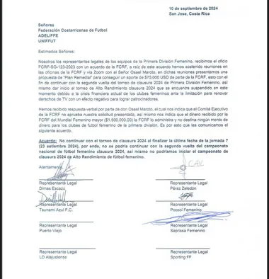 Comunicado oficial de UNIFFUT