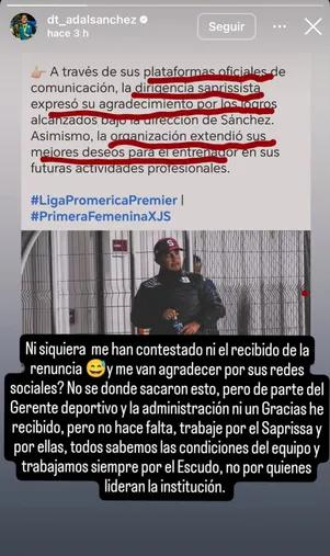 El mensaje en redes de Adal Sánchez. (