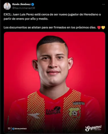 José Luis Pérez sería nuevo jugador de Herediano. (