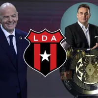 Gianni Infantino, el escudo de Alajuelense y David Faitelson.