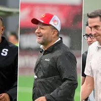 Jafet Soto le lanza un dardo a Guimaraes y Giacone.