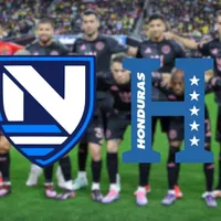 La alineación del Inter Miami en el fondo y los escudos de las selecciones de Nicaragua y Honduras por delante.