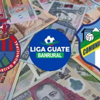 Quetzáles de fondo y los escudos de Municipal, Comunicaciones y la Liga de Guatemala al frente.