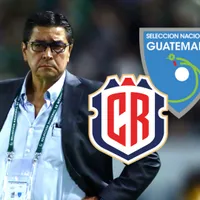 Luis Fernando Tena y los escudos de Guatemala y Costa Rica.