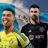 Cristiano Ronaldo y Lionel Messi con la bandera de Guatemala en el fondo.