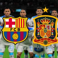 La Selección de Honduras y los escudos del FC Barcelona y de la Selección de España.