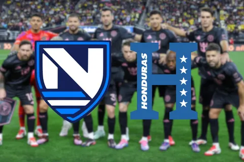 La alineación del Inter Miami en el fondo y los escudos de las selecciones de Nicaragua y Honduras por delante.