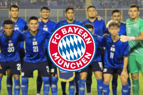 Escudo de Bayern Múnich y la Selección de El Salvador de fondo.