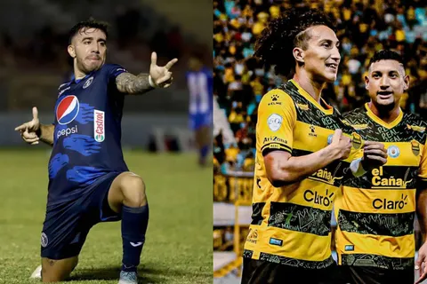 Agustín Auzmendi festeja uno de sus goles con Motagua, al igual que Real España.