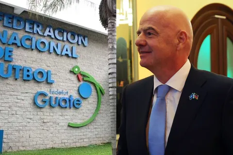 Gianni Infantino, presidente de la FIFA, y la sede de la Fedefútbol de Guatemala.