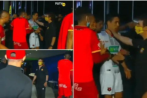 Preparador físico de Herediano toma del cuello a un jugador de Alajuelense