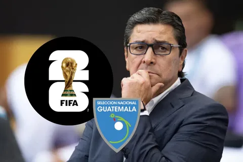 Luis Fernando Tena, el escudo de Guatemala y el logo del Mundial 2026.