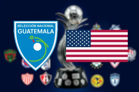 Escudo de la Selección de Guatemala y la bandera de Estados Unidos.